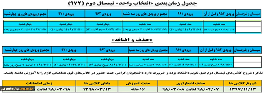 جدول انتخاب واحد و حذف و اضافه 972 2